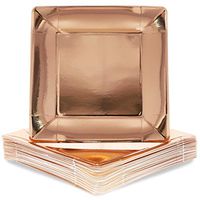 Juvale 48-Pack 10 Inch Square Rose Gold Foil Paper Party Plates for Lunch and Dinner