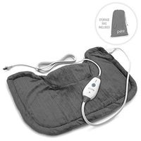 Pure Enrichment PureRelief Neck and Shoulder Heating Pad (Charcoal Gray) - Fast-Heating Technology with Magnetic Neck Closure, 4 Heat Settings, Moist Heat Therapy Option and Convenient Storage Bag