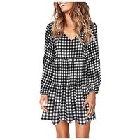 HIRIRI Women's Tunic Dress Printed V Neck Summer Long Sleeve Casual Swing Ruffle Dress (XL, Black)