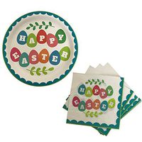 Happy Easter Paper Plates & Napkins - Party Supplies for 18 Guests (Happy Easter Eggs)