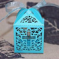 50Pcs Cross Laser Cut Party Sweet Wedding Favor Candy Gift Boxes With Ribbon |Color - Blue|