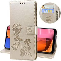 Miagon Wallet Case for Huawei P20 Lite,PU Leather Magnetic Rose Flower Pattern Flip Protective Cover with Kickstand Card Holder Function,Gold