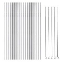 OKGD Set of 20 Stainless Steel Straws Ultra Long 10.5 Inch Drinking Metal Straws Reusable Drinking Straws for 20 30 OZ (20 Straight| 5 Brushes)