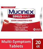 Maximum Strength Mucinex Sinus-Max Severe Congestion Relief Caplets, 20 Count, Clears Sinus & Nasal Congestion, Relieves Headache & Fever, Thins & Loosens Mucus