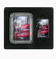 Harley Quinn Wanna Play With Me Sexy Comic Book Square Glass AshTray and Oil Lighter Set