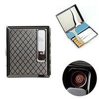 FIREDOG Cigarette Case Holder w/Built-in Flameless Electronic Rechargeable USB Lighter (Gray)