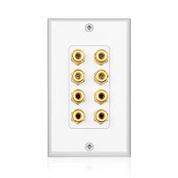 TNP Home Theater Speaker Wall Plate Outlet - 4 Speaker Sound Audio Distribution Panel Gold Plated Copper Banana Plug Binding Post Connector Insert Jack Coupler (4 Pair, Single Gang, White)