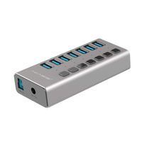 USB 3.0 Hub with Power Adapter and Charging Port & Individual Power Switches for Windows Vista/7/8/10; MacOS-8/9/X, Unix, Linux,7 Port,Gray