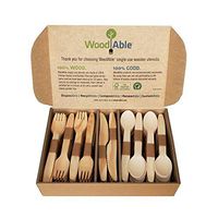 WoodAble - Disposable Wooden Forks, Spoons, Knives Set | Alternative to Plastic Cutlery - Biodegradable Replacements (200 Count - 80 Forks, 80 Spoons, 40 Knives)