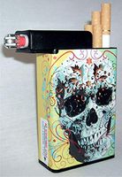 Cigarette Case Skull Head with Built on Lighter Holder Box ryo