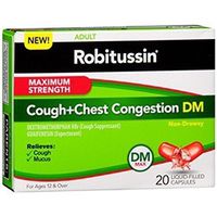 Pfizer Robitussin Maximum Strength Liquid-Filled Capsules for Cough Plus Chest Congestion,20 Capsules Each, 2 Count