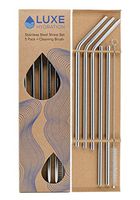 Luxe Hydration 6 Piece Reusable Stainless Steel Metal Drinking Straw Set for 20oz Tumblers and Highball Glasses – 3 Bent + 2 Straight + 1 Cleaning Brush