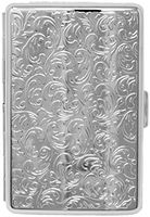 Silver Vintage Victorian Print Compact (16 100s) Metal-Plated Cigarette Case & Stash Box