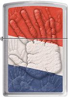 Zippo Red White Blue Hand Palm Flag Satin Chrome WindProof Lighter