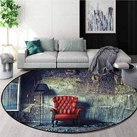RUGSMAT Antique Modern Machine Washable Round Bath Mat,Old Armchair Messy House Non Slip Rug Round-47