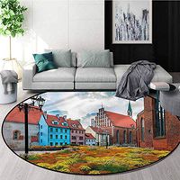 RUGSMAT Victorian Print Area Rug,Old City Riga Latvia Pattern Floor Seat Pad Home Decorative Indoor Round-71