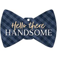 P. Graham Dunn Hello There Handsome Bow Tie Blue Plaid 3 x 2 Wood Hanging Gift Wrap Tag Charms Set of 5