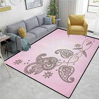 YucouHome Henna Striped Bath Mats for Floors, Oriental Patterned Leaf Motifs Classical Paisley Motif with Art Influences, Fashionable High Class Living Dinning Room(2'x 6') Pink Umber