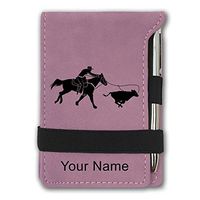 Mini Notepad, Cowgirl Roping a Calf, Personalized Engraving Included (Pink)