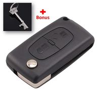 Keyfobworld Folding Flip Key FOB Shell Remote Case 2 Buttons for Peugeot 107 207 307 308 with Groove and Battery holder