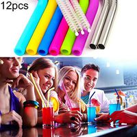 pzkwmfv 12Pcs Flexible Reusable Cold Beverage Juice Stainless Steel &Silicone Drinking Straw - with Cleaning Brush&Purple Cloth Bags