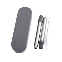 Collapsible Straw, Telescopic Straw Stainless Steel Reusable Foldable Drinking Straws Food-Grade Portable Set with Hard Case Holder Cleaning Brush for Travel, Household, Outdoor Dark Gray