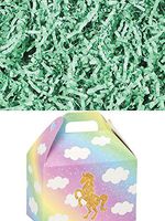 Unicorn Design Gable Gift Box with Choice of Crinkle Paper Shred Color 8.5"x4.75"x5.5" with Handle (Mint Green Shred)