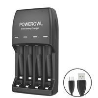 POWEROWL 4 Bay AA AAA Battery Charger (USB High-Speed Charging, Independent Slot) for Ni-MH Ni-CD Rechargeable Batteries (No Adapter)