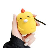 TOUBN Airpods Case, Wireless Charging Earphone Case, Cute Chicken Design Soft Silicone Full Body Protective Skin Cover for Airpods 1 & 2, Airpods Accessories with Hook (White Mouth Chicken)