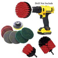 VacFit 10 Piece Power Scrubbing Brush Drill Attachment for Cleaning Showers, Tubs, Bathrooms, Tile, Grout, Carpet, Tires (Red)
