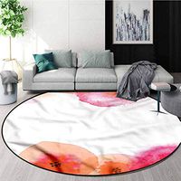 RUGSMAT Orange and Pink Area Rugs Ring 3D Non-Slip Rug,Romantic Flora Learning Carpet Non Skid Nursery Kids Area Rug for Playroom Diameter-35