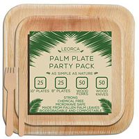 Palm leaf plates | Bamboo like | All natural | Compostable & Biodegradable | Sustainable | Dinnerware | 150 pieces | 25 10" plates | 25 8" plates | 50 wood forks | 50 wood knives
