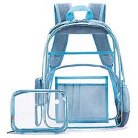 NiceEbag Heavy Duty Clear BackpackStadium Approved Transparent Backpack See Through Bookbag with Pencil-Case for Adults Work Travel(15.6",Blue)