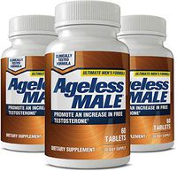 Ageless Male Free Testosterone Booster for Men - Promote Lean Muscle Mass w/Strength Training, Healthy Energy Production, Drive, Stamina, Enhancement, Health Supplement (180 Capsules, 3-Pack)