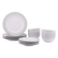 AmazonBasics 18-Piece Kitchen Dinnerware Set, Plates, Dishes, Bowls, Service for 6, Spotlight