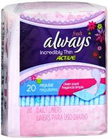 Always Thin Pantiliners Regular Clean Fresh Scent 20 Each (Pack of 6)