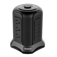 Power Strip Tower TESSAN Surge Protector Tower with 9 AC Outlets 4 USB Ports Charging Station, Desktop Power Strip Electric Outlets 6 Feet Extension Cord, for Office, Home and Dorm Use Black
