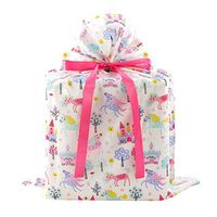 Unicorns and Castles Reusable Fabric Gift Bag for Birthday, Child's Celebration, or Baby Shower (Large 20 Inches Wide by 27 Inches High)