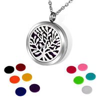 HOUSWEETY Aromatherapy Essential Oil Diffuser Necklace-Stainless Steel Tree of Life Locket Pendant,11 Refill Pads (Non-Engraving)