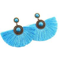 Tanwpn New Fashion Turquoise Geometric Long Tassel Pendant Earrings For Ladies Girls Jewelry Gift (Multicolor)