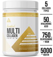 Fortified Multi Collagen Protein Powder: Types I, II, III, V & X with Added Biotin, Hyaluronic Acid, Glucosamine, MSM for Joints Hair Skin Nails Gut - Keto Approved (Unflavored Powder - 50 Servings)