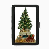 Perfection In Style Black Color Metal Cigarette Case Vintage Christmas Design 011