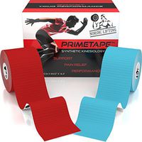 Nordic Lifting Kinesiology Tape (2-Pack) PrimeTape - Pro Sports & Athletic Taping for Knee, Shin Splints, Shoulder and Muscle - 2" X 16.4' per Roll Uncut - Orthopedic Therapy Method (Red + Blue)