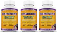 Resveratrol 1200 Contains Green Tea Acai Grape Seed Extract and Other Antioxidants for Anti-Aging and Cardiovascular Health 60 Capsules Per Bottle 3 Bottles