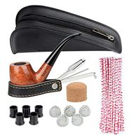 FIREDOG Smoking Pipe Kit - 1 Wooden Tobacco Pipe, 1 Genuine Leather Pipe Pouch, 1 Small Tobacco Pouch, 1 Stainless Steel Pipe Tamper Holder, 80 Pipe Cleaners, 1 Cork Knocker, 5X Steel Screen Balls