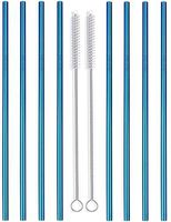 Reusable Stainless Steel Straight Straws-WEEGCN 2-SET 60MM Aperture Drinking Metal Straws,Ultra Long Wide Safe Straws for Smoothies, Milkshakes Cleaning Brushes Storage Pouch (Blue1)