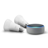 Echo Dot (3rd Gen) Heather Gray Bundle with Philips Hue White 2-pack A19 Smart Bulbs, Bluetooth & Zigbee compatible (No Hub Required)