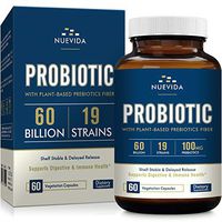 Nuevida Probiotic with Prebiotic Fiber - 60 Billion 19 Strains - Shelf Stable Delayed Release Technology - Support Digestive & Immune Health - Vegan Non-GMO Dairy Free - 60 Veggie Caps