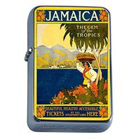 Silver Flip Top Oil Lighter Vintage Poster D-163 Jamaica The Gem of The Tropics