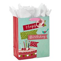 Hallmark 13" Large Birthday Gift Bag with Tissue Paper (Birthday Cake Flag, Pink and Blue)